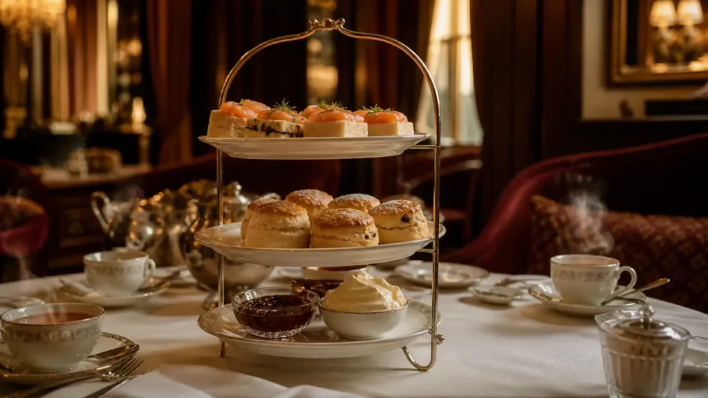 Afternoon tea londres : présentoir à étages, scones et thé
