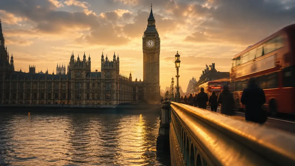 Big Ben à Westminster, vue depuis le pont sur la Tamise