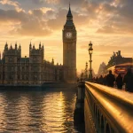 Big Ben à Westminster, vue depuis le pont sur la Tamise