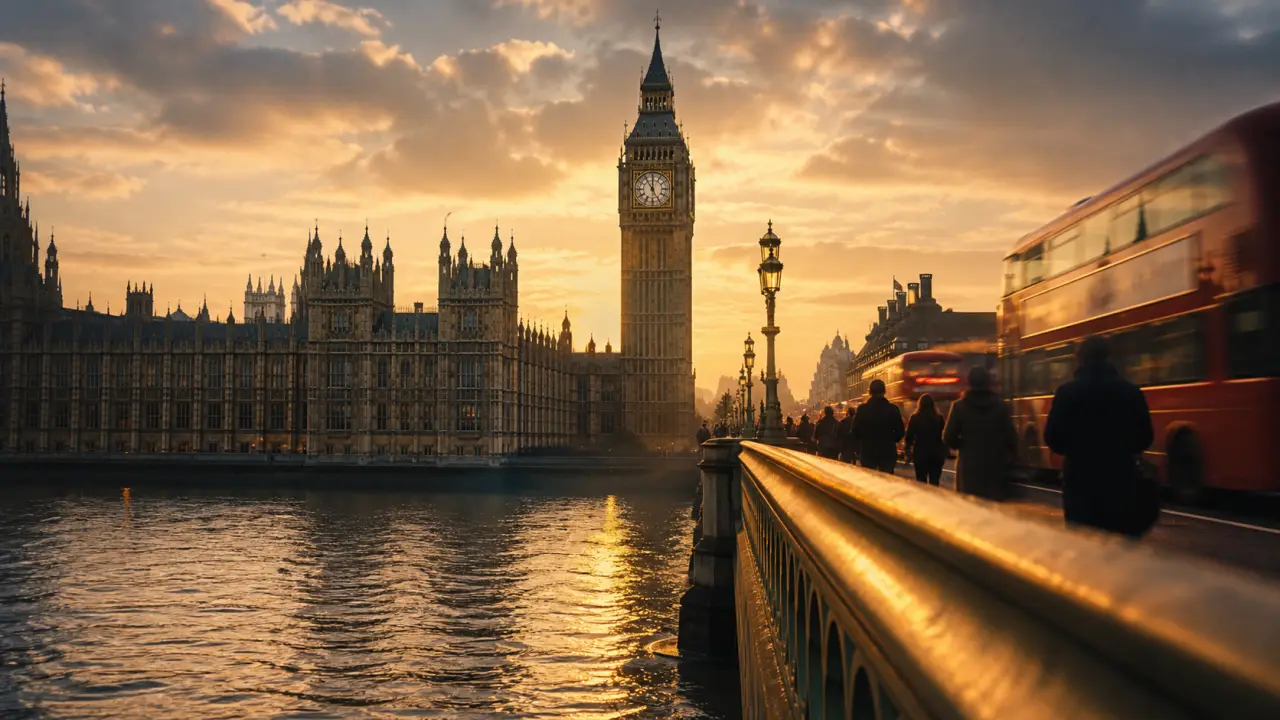 Big Ben à Westminster, vue depuis le pont sur la Tamise