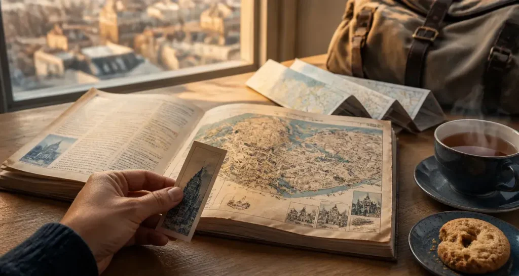 Cartoville Londres en famille : cartes dépliables sur table, guide ouvert