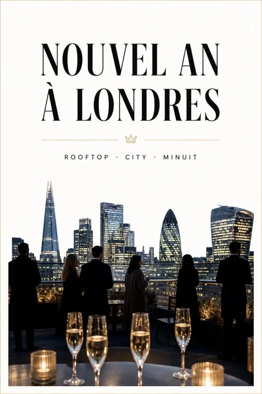 Nouvel an Londres sur un rooftop avec vue sur la skyline de la City