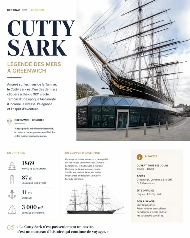 Le navire Cutty Sark lors d'une visite à Greenwich Londres