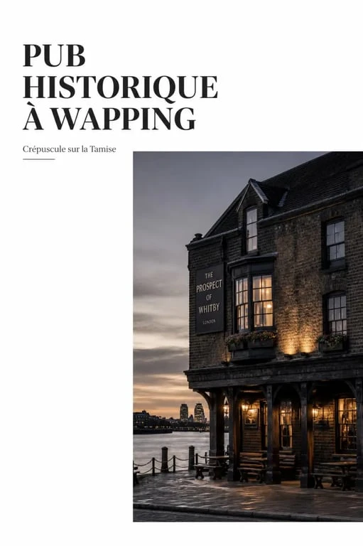 Pubs Londres : pub historique au bord de la Tamise à Wapping au crépuscule