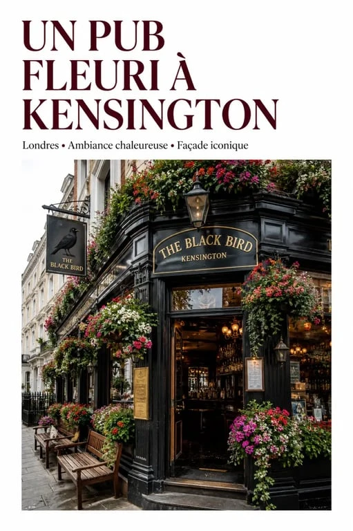 Pubs Londres : façade fleurie d’un pub iconique à Kensington