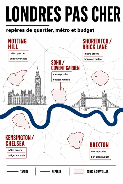 Séjour londre pas cher avec carte visuelle des quartiers de Londres et des monuments principaux