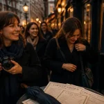 EVJF Londres que faire : amies chic à Covent Garden sous parapluie, café