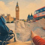 Londres en famille, poussette avec Big Ben en arrière-plan