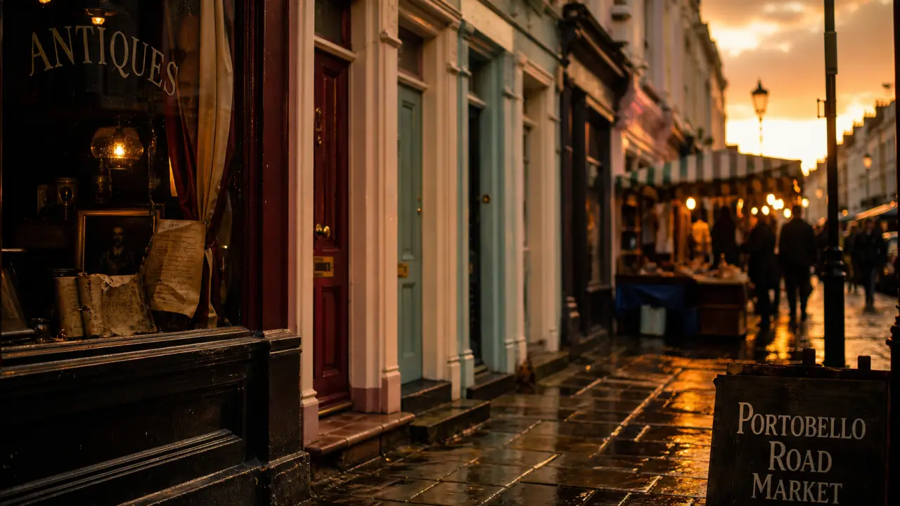 Notting Hill, Portobello Road : maisons pastel et marché