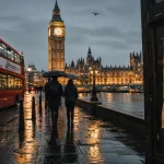 Que faire à Londres en 3 jours gratuit : Westminster, Big Ben et Tamise sous la pluie