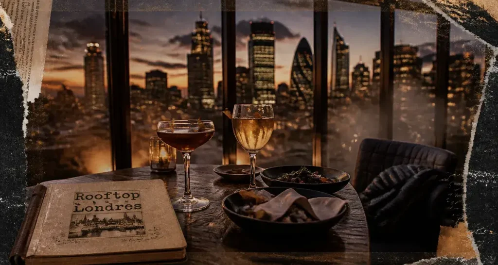 Rooftop londra au crépuscule : dîner et cocktails face aux gratte-ciel