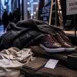 Soldes à londres sur Oxford Street : cabas, manteau et vitrines