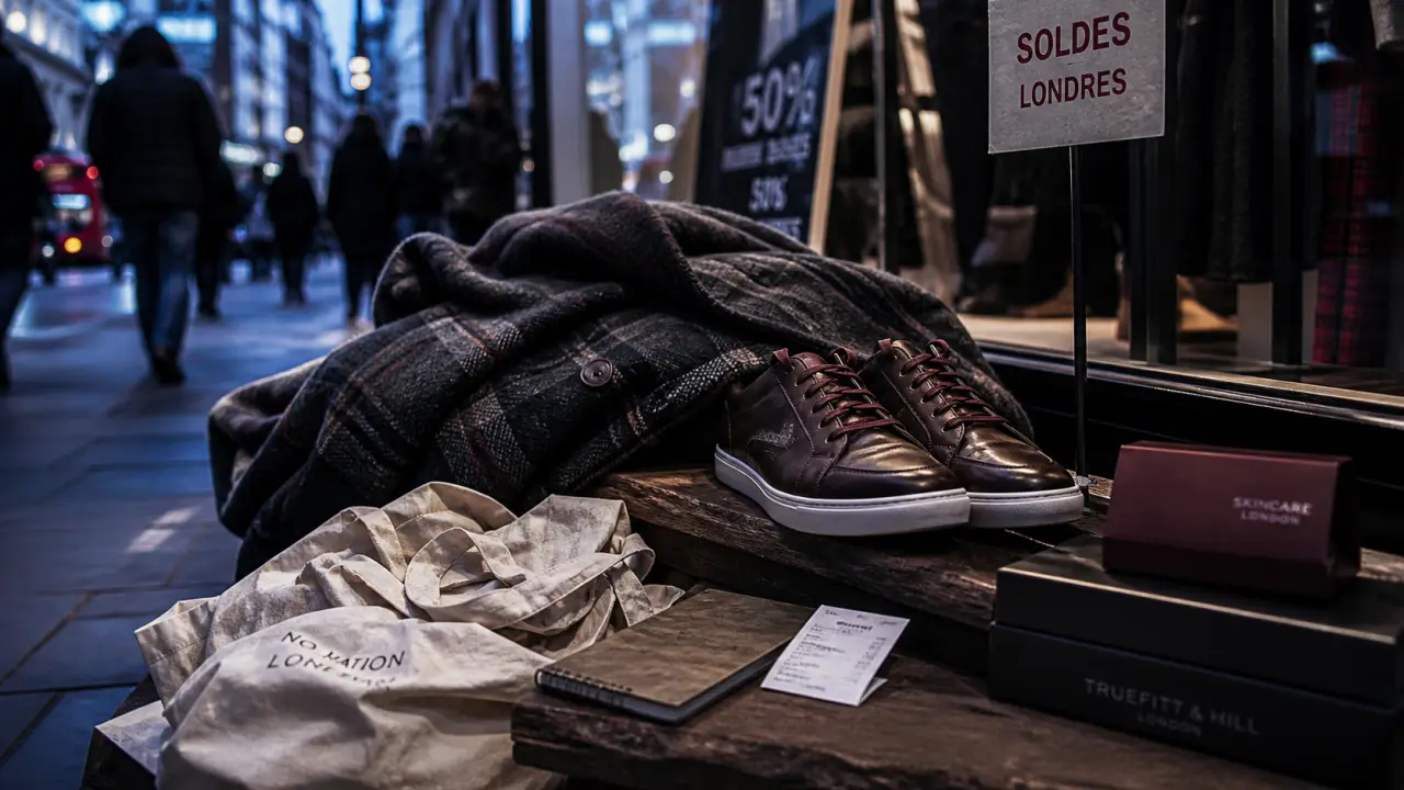 Soldes à londres sur Oxford Street : cabas, manteau et vitrines