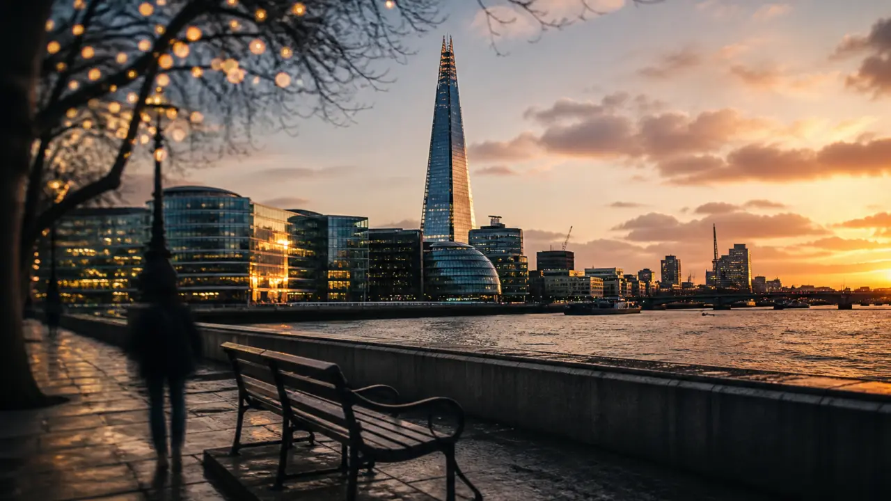 The Shard Londres au golden hour, vue depuis le quai
