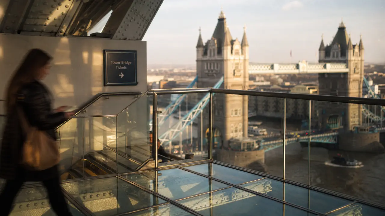 Tower bridge londres : passerelle de verre, billets et vues sur la Tamise