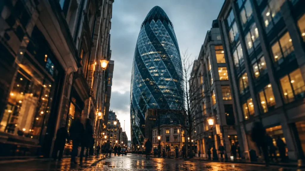 Visiter gherkin londres : vue extérieure du Gherkin 30 St Mary Axe