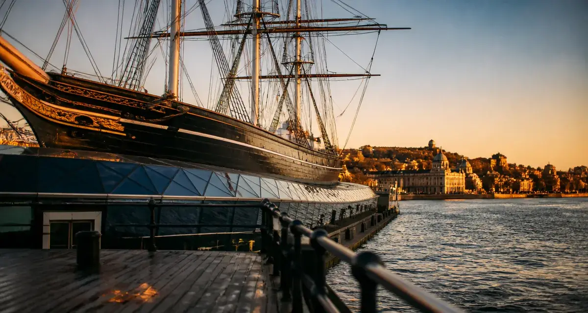 Visiter Greenwich Londres : Cutty Sark sur la Tamise au golden hour