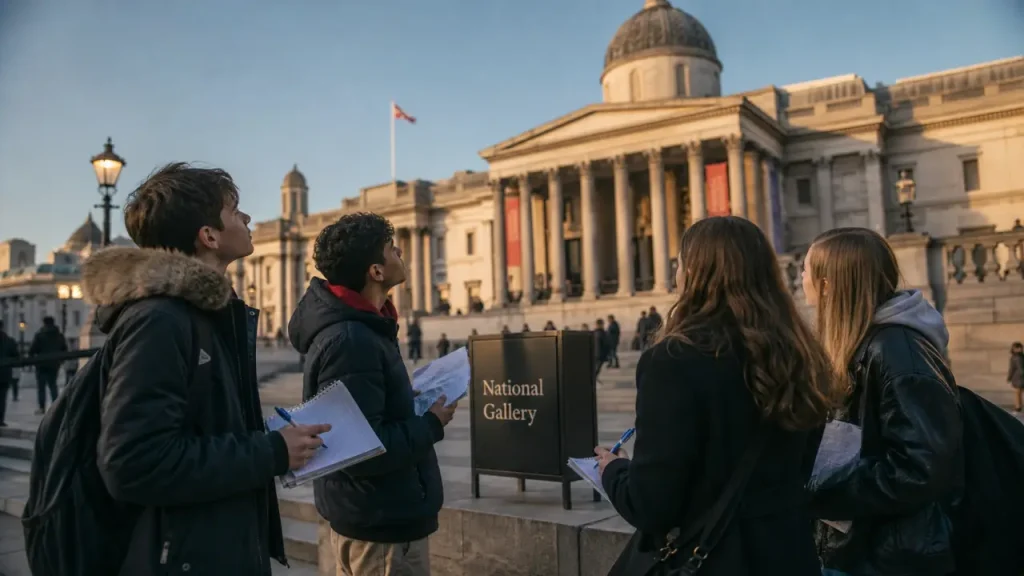 Visiter national gallery londres : adolescents devant la galerie