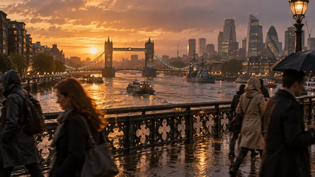 10 lieux a visiter a londres : Tower Bridge au coucher du soleil sur la Tamise