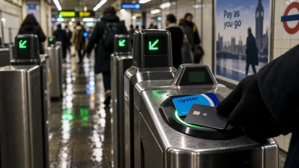 Bon plan pour visiter londres : Oyster card sur tourniquet métro