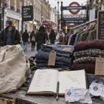 Budget shopping Londres : tote bag et vêtements dans une rue commerçante
