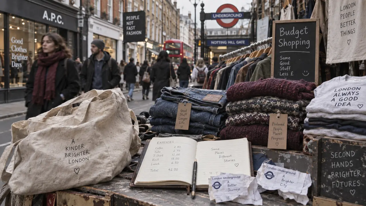 Budget shopping Londres : tote bag et vêtements dans une rue commerçante