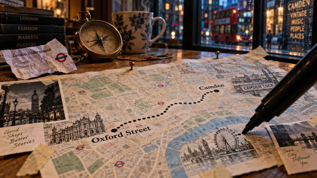 carte shopping londres avec itinéraire Oxford Street, Camden et Portobello