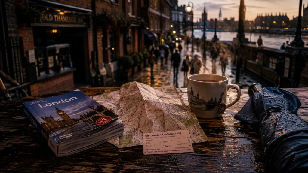 Choses à visiter à Londres : carte et thé près de la Tamise