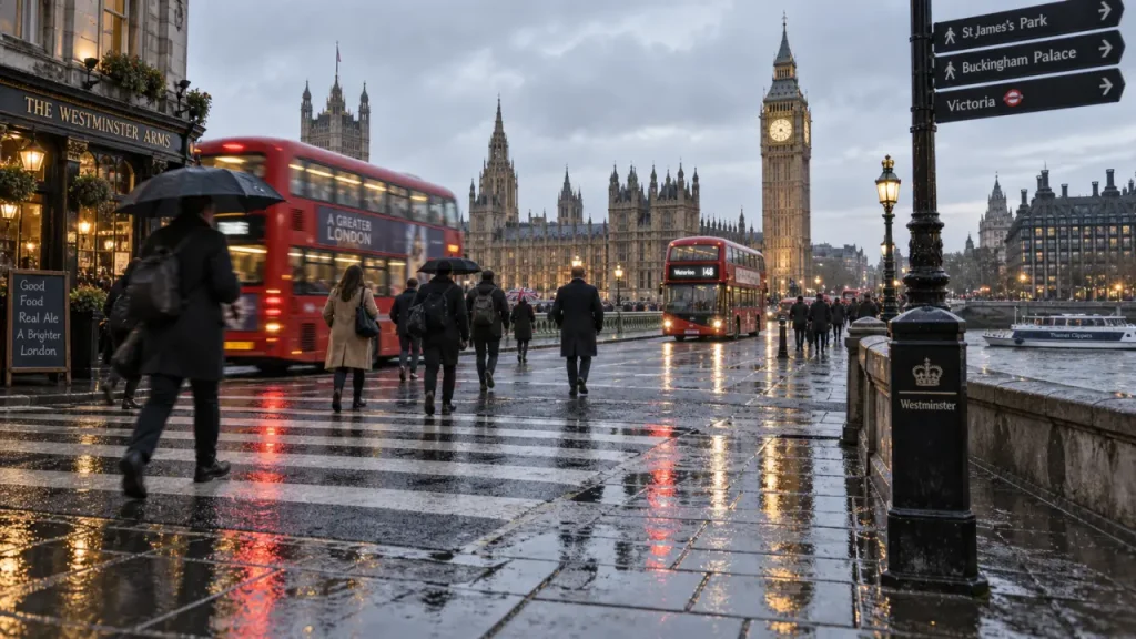 Comment visiter Londres en 1 jour : passage humide vers Westminster et Big Ben