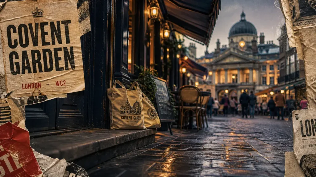 Endroits à visiter à Londres : ruelle pavée de Covent Garden sous la pluie
