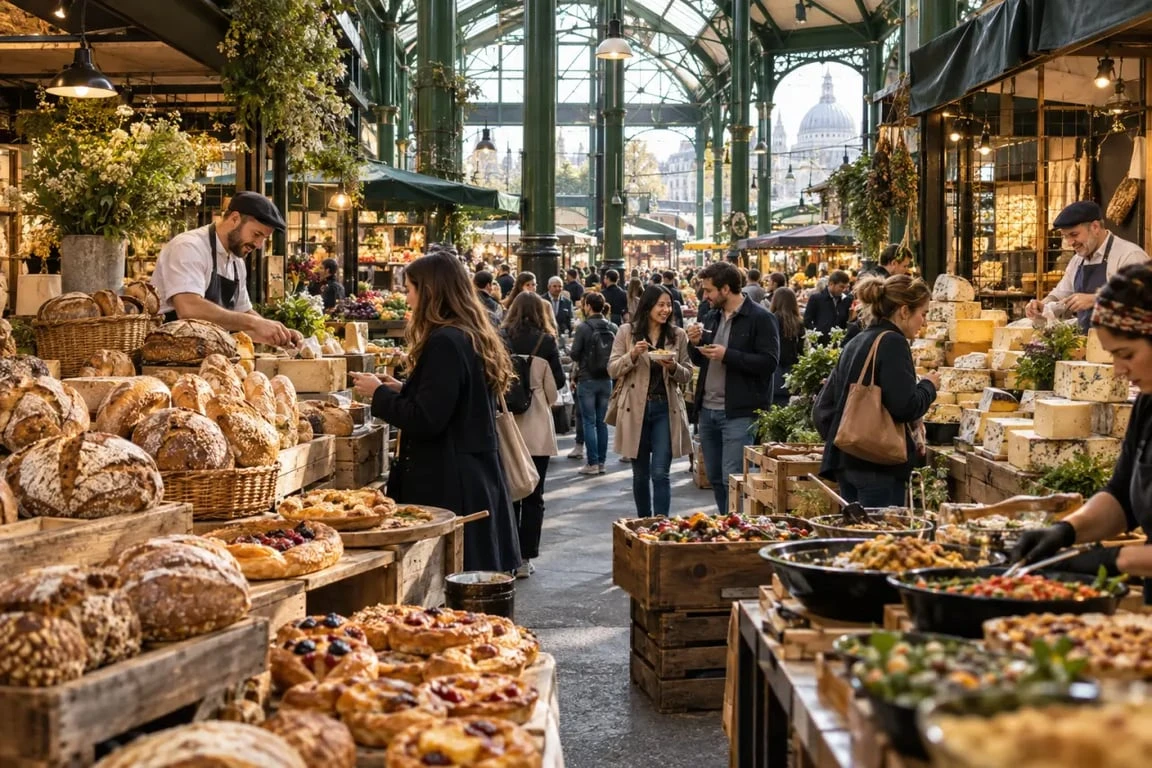 Marchés de Londres avec street food et produits frais à Borough Market