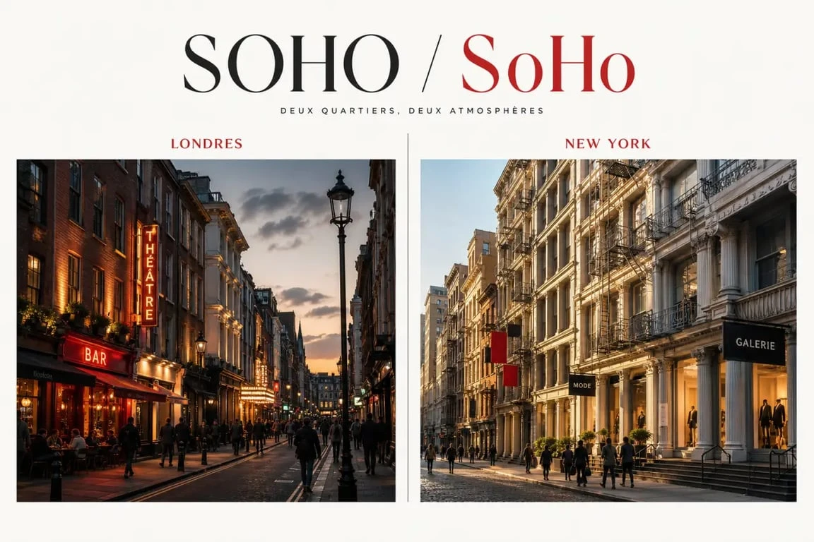 Soho quartier : comparaison visuelle entre Soho à Londres et SoHo à New York