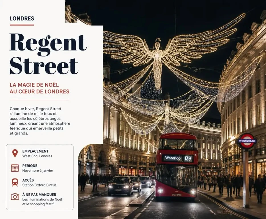 Illuminations de Noël sur Regent Street pour votre shopping de Noël à Londres