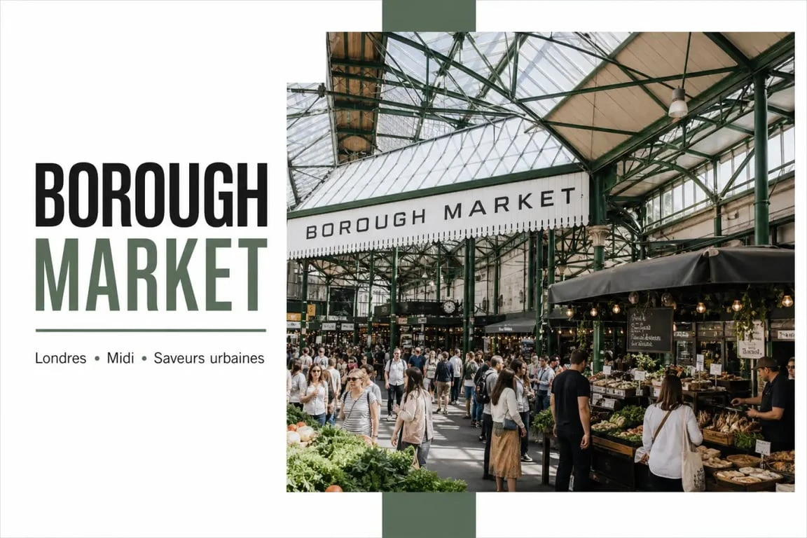 Burrough Market à Londres, vue d’ensemble du célèbre marché alimentaire animé