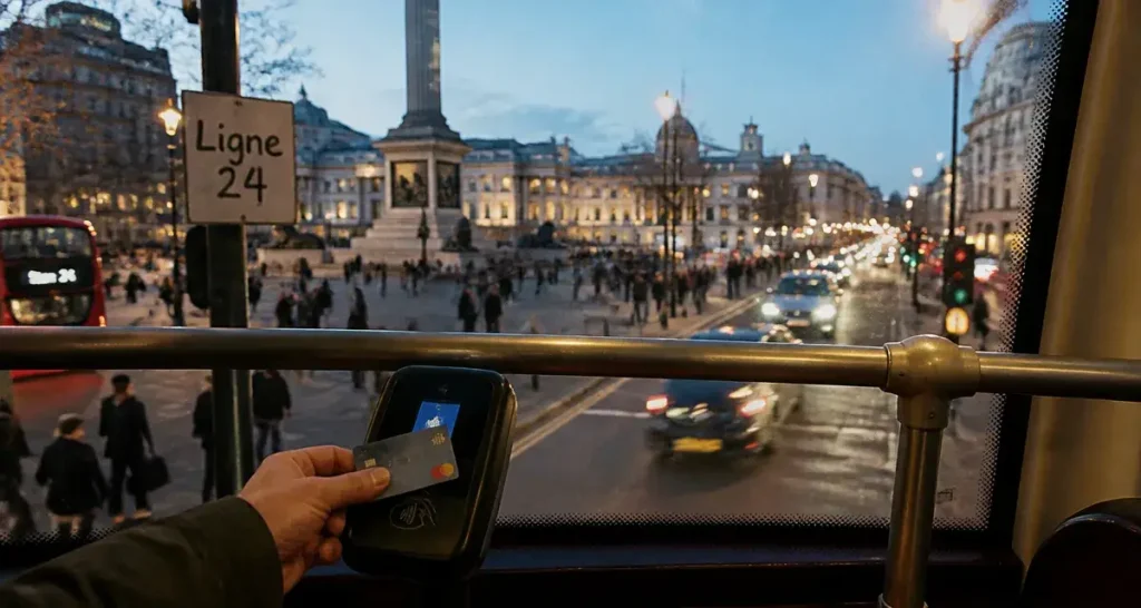 Ligne de bus londres pour visiter : bus impérial rouge 24 près de Trafalgar Square