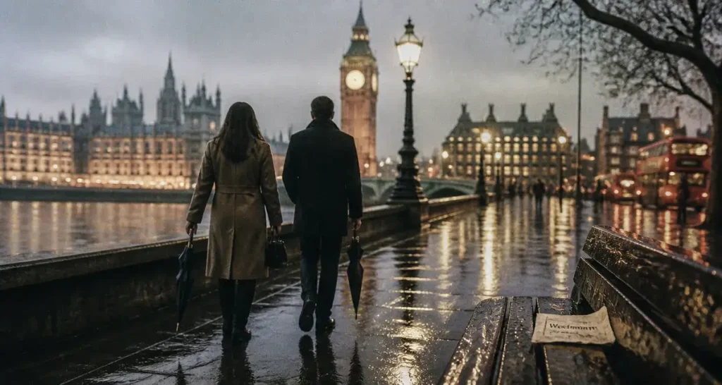 Londres monuments à visiter : Westminster Bridge et Big Ben sous la pluie