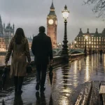 Londres monuments à visiter : Westminster Bridge et Big Ben sous la pluie
