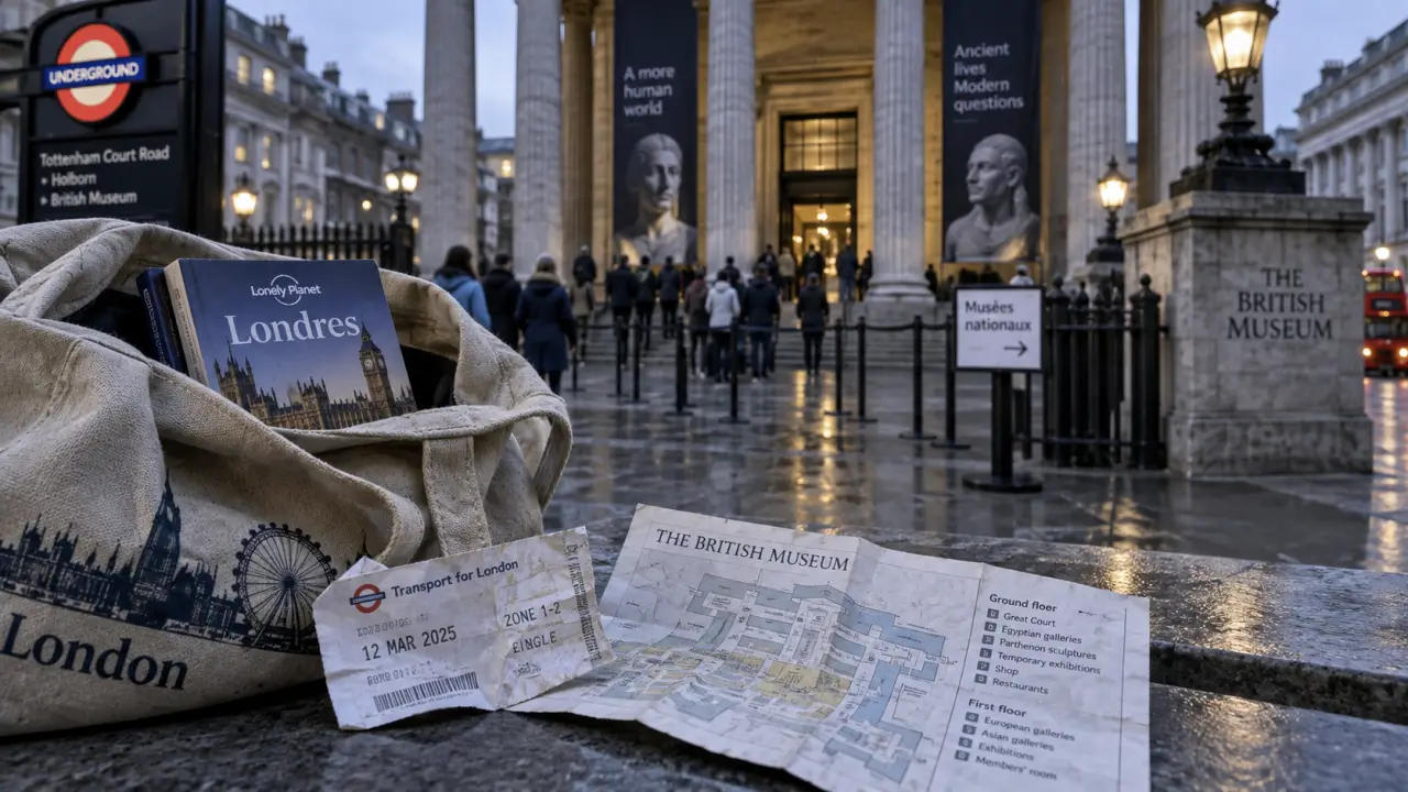 Billets et plan pour les musées nationaux londres, devant une entrée de musée à Londres