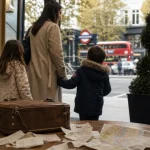 Mère et enfants reviennent du métro, hôtel calme à Londres pour dormir en famille