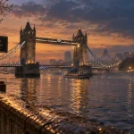 Principaux sites a visiter a londres : Tower Bridge sur la Tamise, brume légère