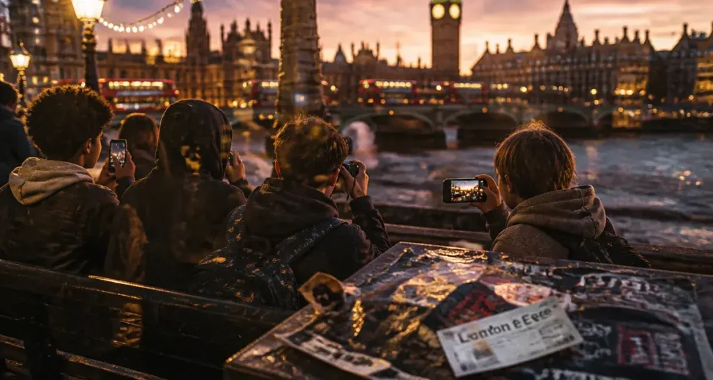 Que faire à Londres avec des ado : photos près de la Tamise, London Eye au crépuscule