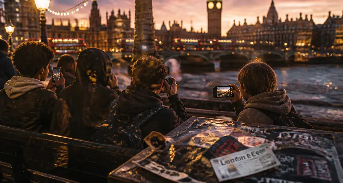 Que faire à Londres avec des ado : photos près de la Tamise, London Eye au crépuscule
