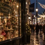 Shopping noel londres sur Regent Street, vitrines de Noël lumineuses