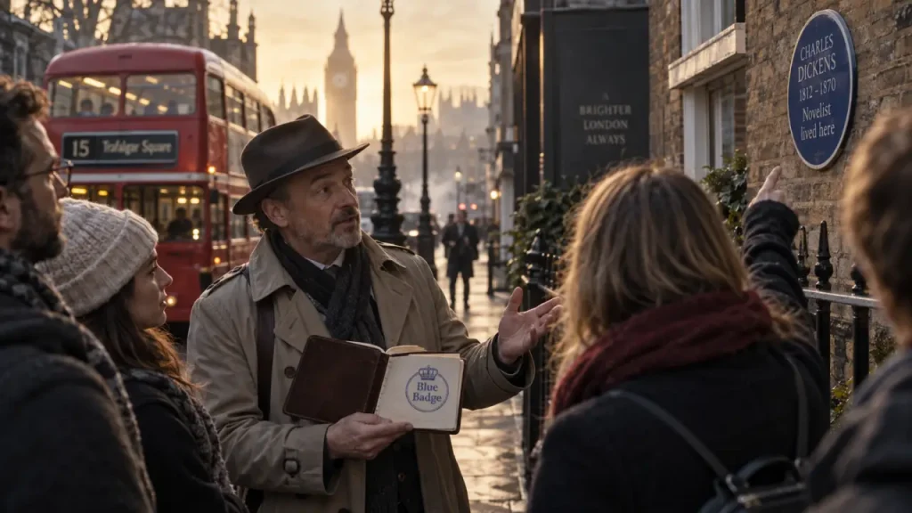 Visiter Londres avec un guide Blue Badge devant un bâtiment victorien