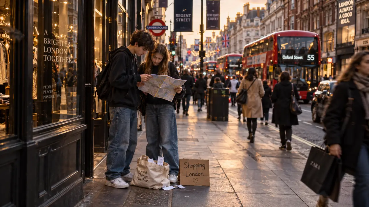 Shopping ado Londres : ados devant Oxford Street et Regent Street