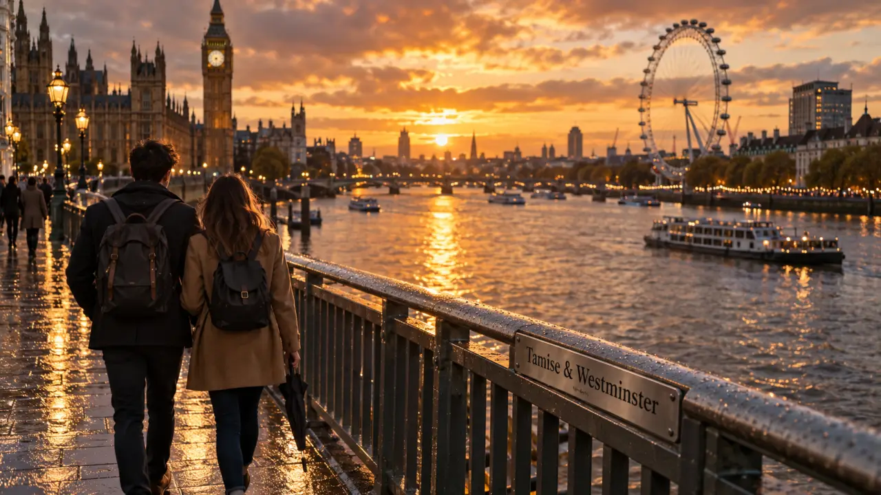Truc a visiter a londres : Big Ben, Tamise et couple sur le quai